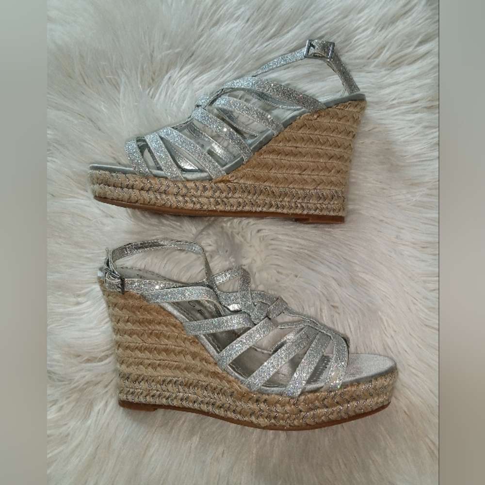 Rampage Silver Glitter Wedge Sandals